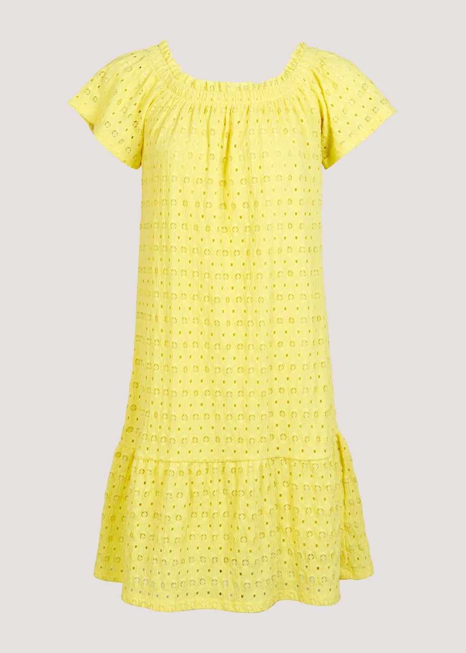 Yellow Textured Bardot Jersey Mini Dress