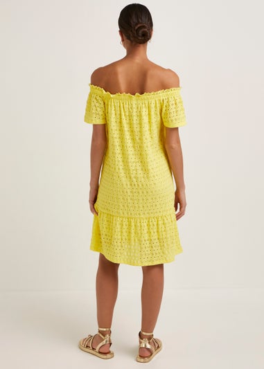 Yellow Textured Bardot Jersey Mini Dress