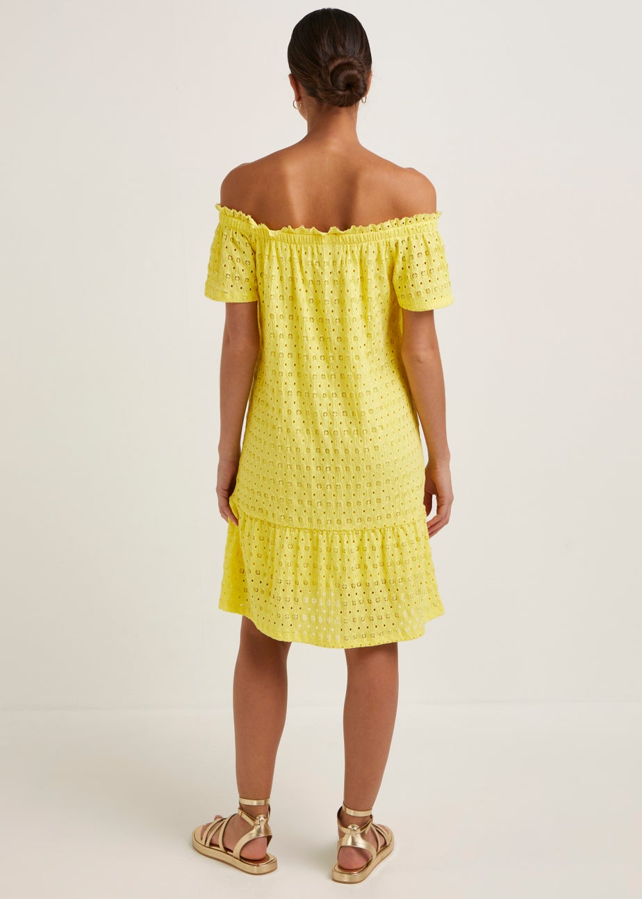 Yellow Textured Bardot Jersey Mini Dress