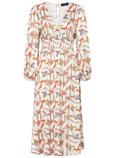 Little Mistress Leaf Print Blouson Sleeve Midi Dress