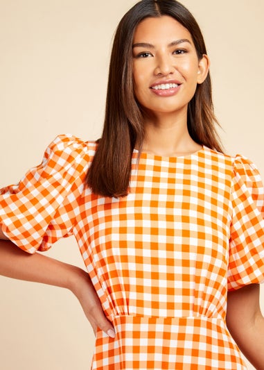 Little Mistress Orange Gingham Tiered Midi Dress