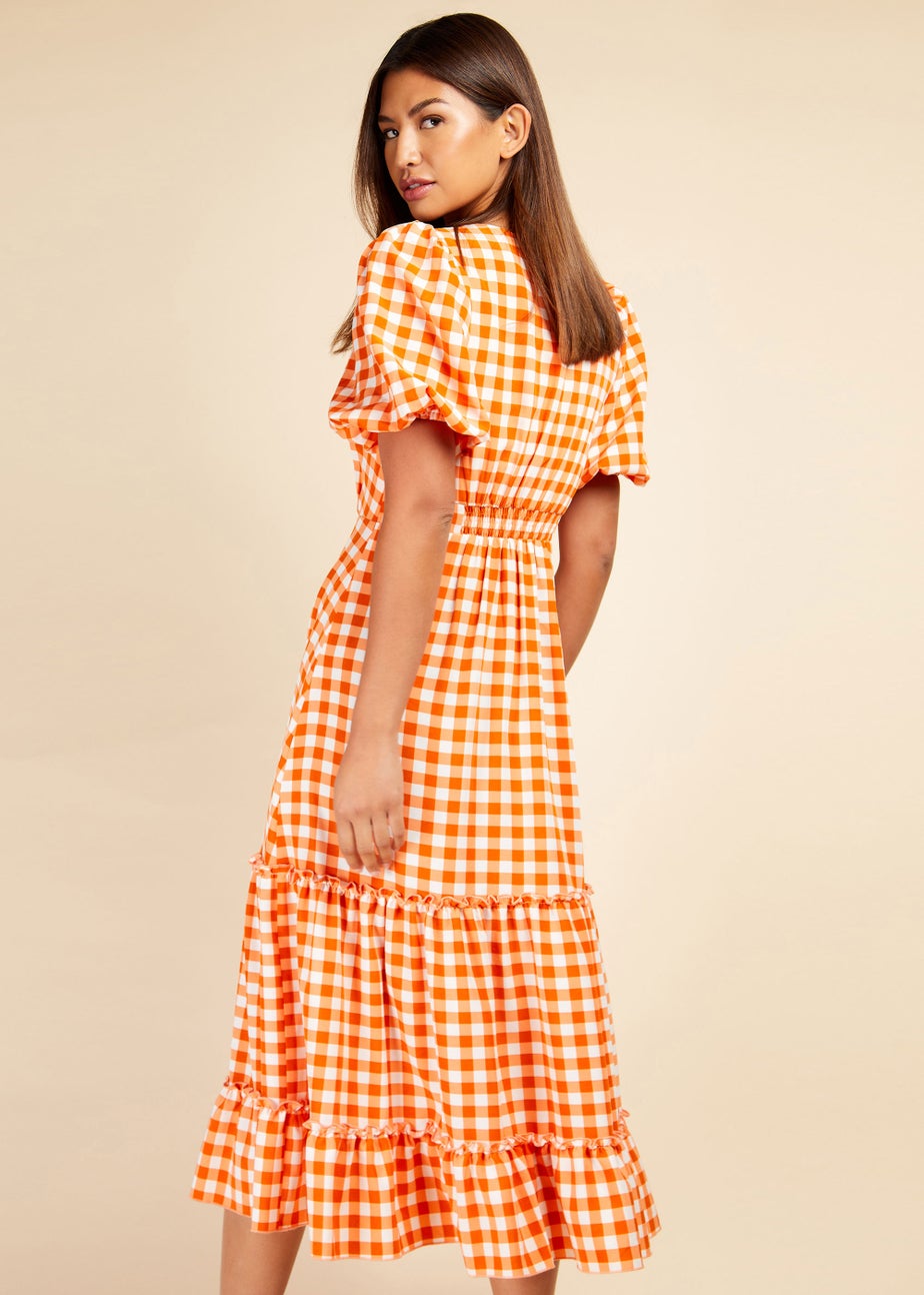 Little Mistress Orange Gingham Tiered Midi Dress