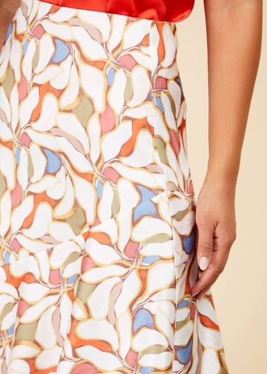 Little Mistress Leaf Print Diagonal Seam Midaxi Skirt