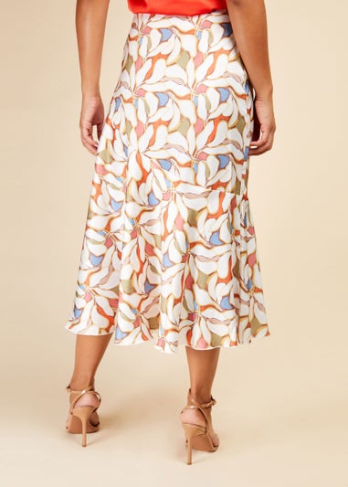 Little Mistress Leaf Print Diagonal Seam Midaxi Skirt
