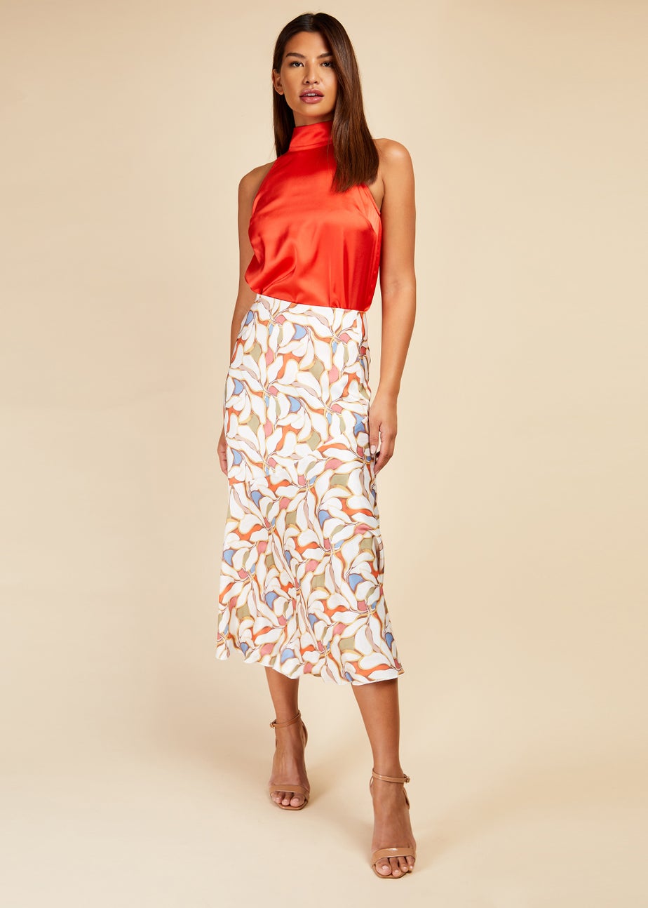 Little Mistress Leaf Print Diagonal Seam Midaxi Skirt