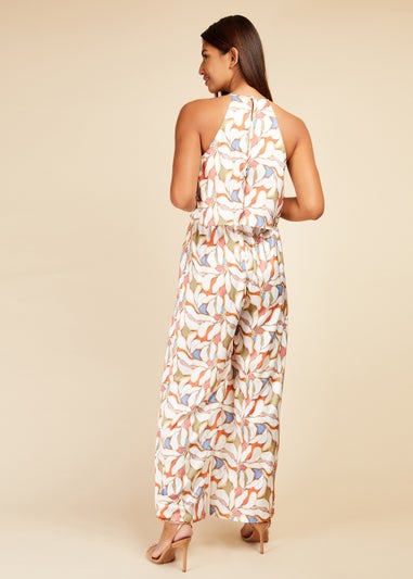Little Mistress Leaf Print Overlay Jumpsuit
