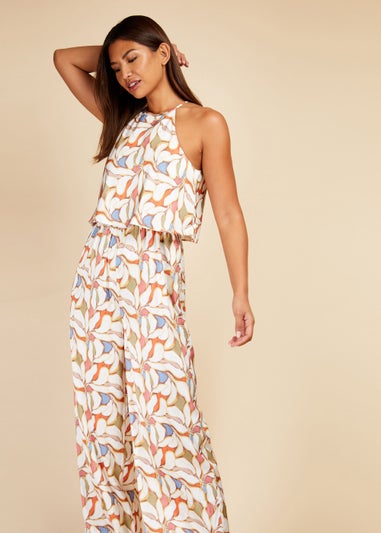 Little Mistress Leaf Print Overlay Jumpsuit