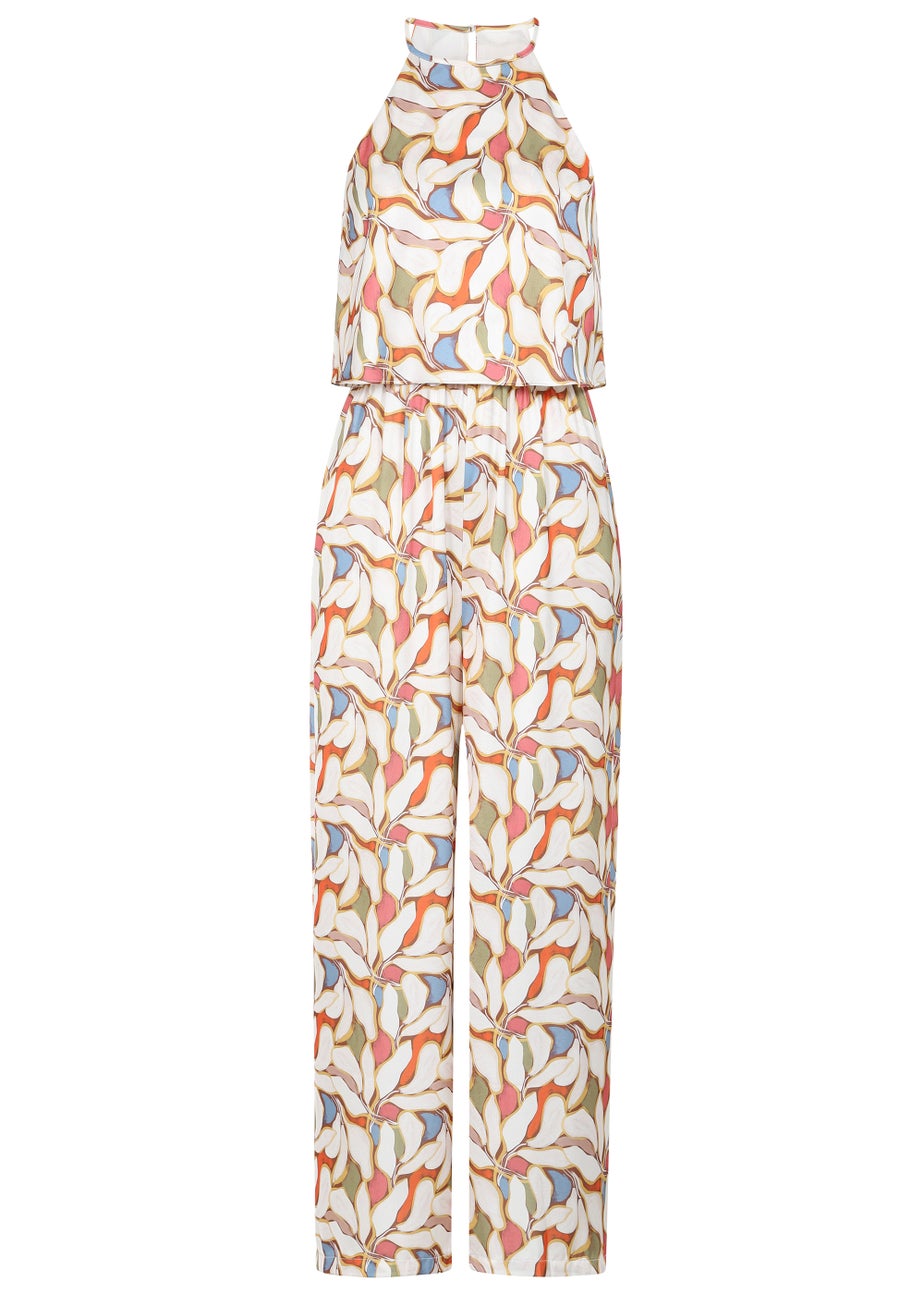 Little Mistress Leaf Print Overlay Jumpsuit