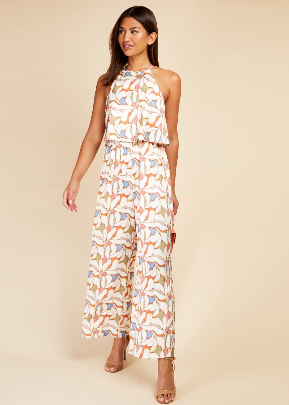 Little Mistress Leaf Print Overlay Jumpsuit