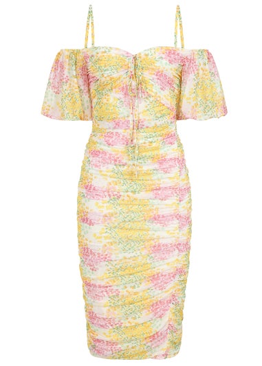 Little Mistress Blossom Ruched Bodycon Midi Dress