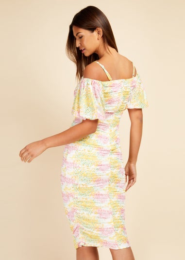 Little Mistress Blossom Ruched Bodycon Midi Dress