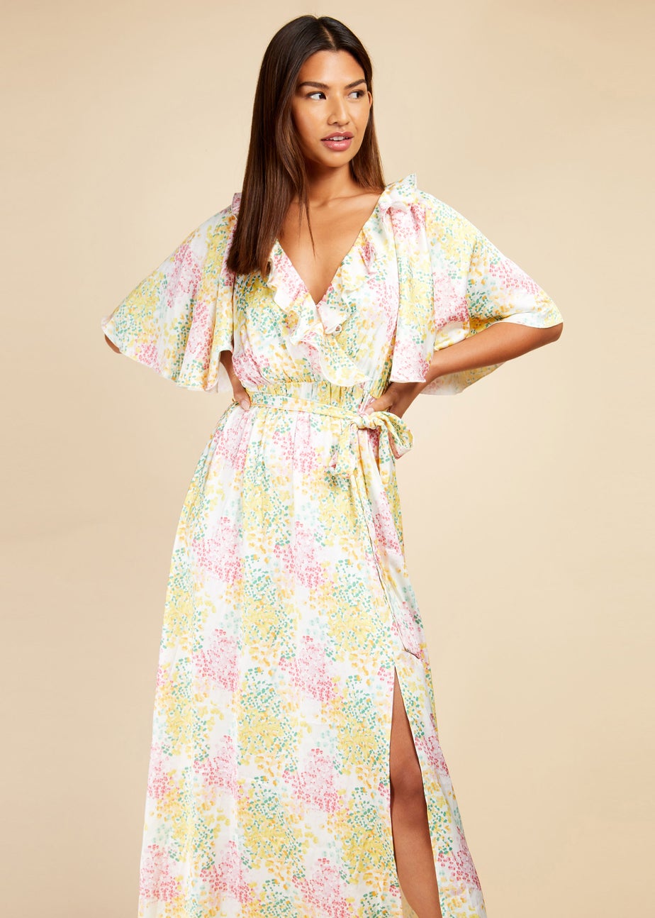 Little Mistress Blossom Frill Mock Wrap Maxi Dress
