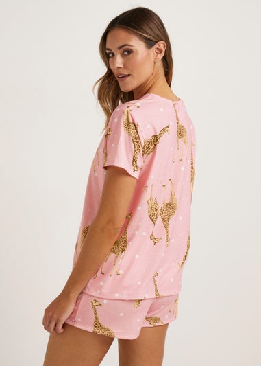 Pink Giraffe Short Pyjama & Scrunchie Set
