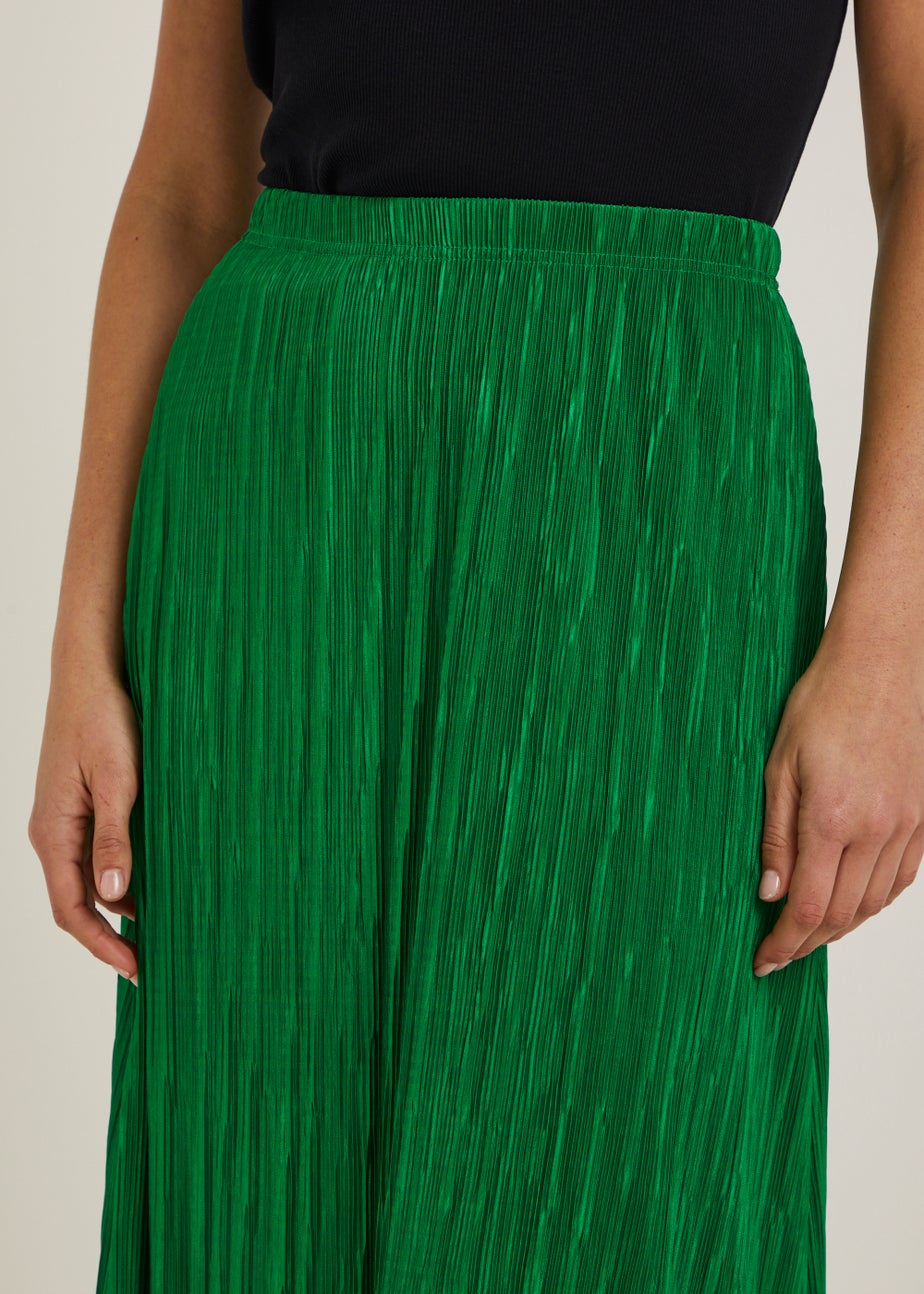 Green Plisse Midi Skirt