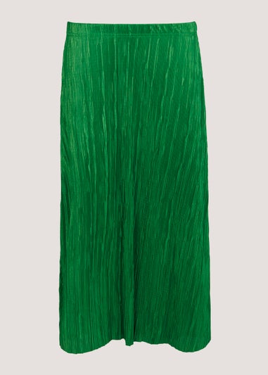 Green Plisse Midi Skirt