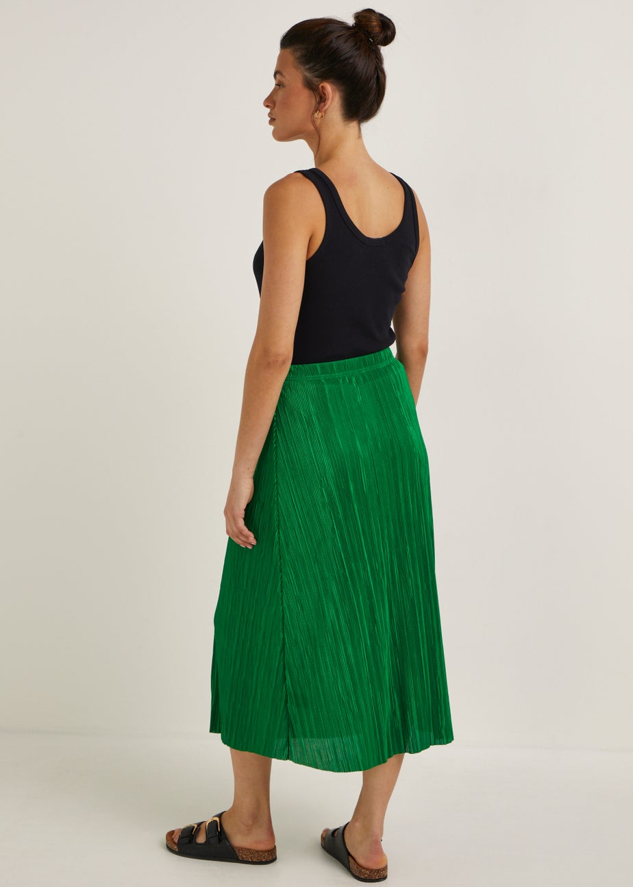 Green Plisse Midi Skirt
