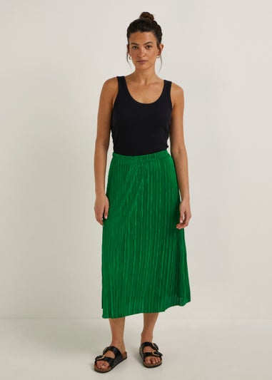 Green Plisse Midi Skirt