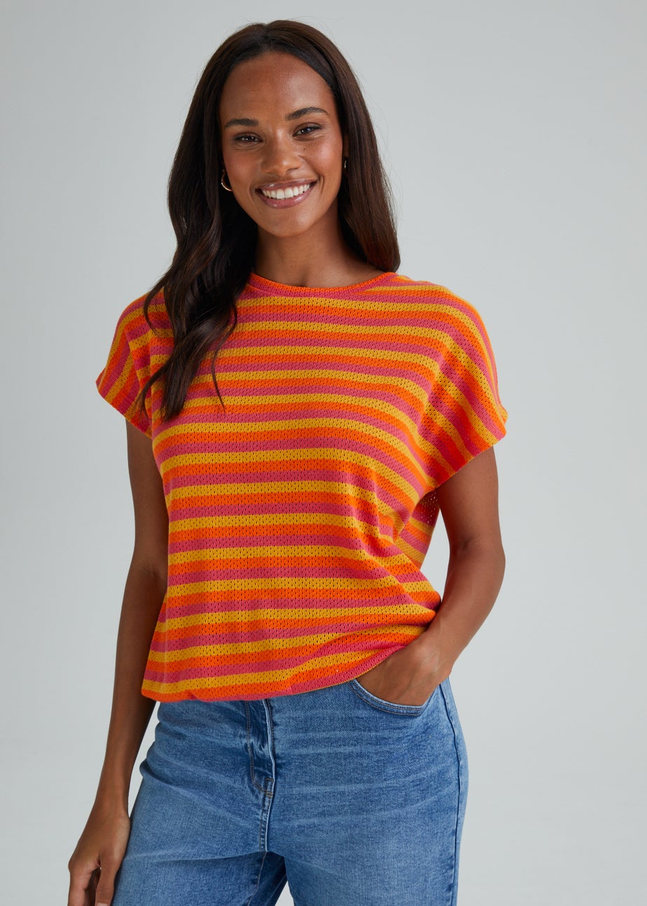 Orange Stripe Jacquard Bubble Hem Top