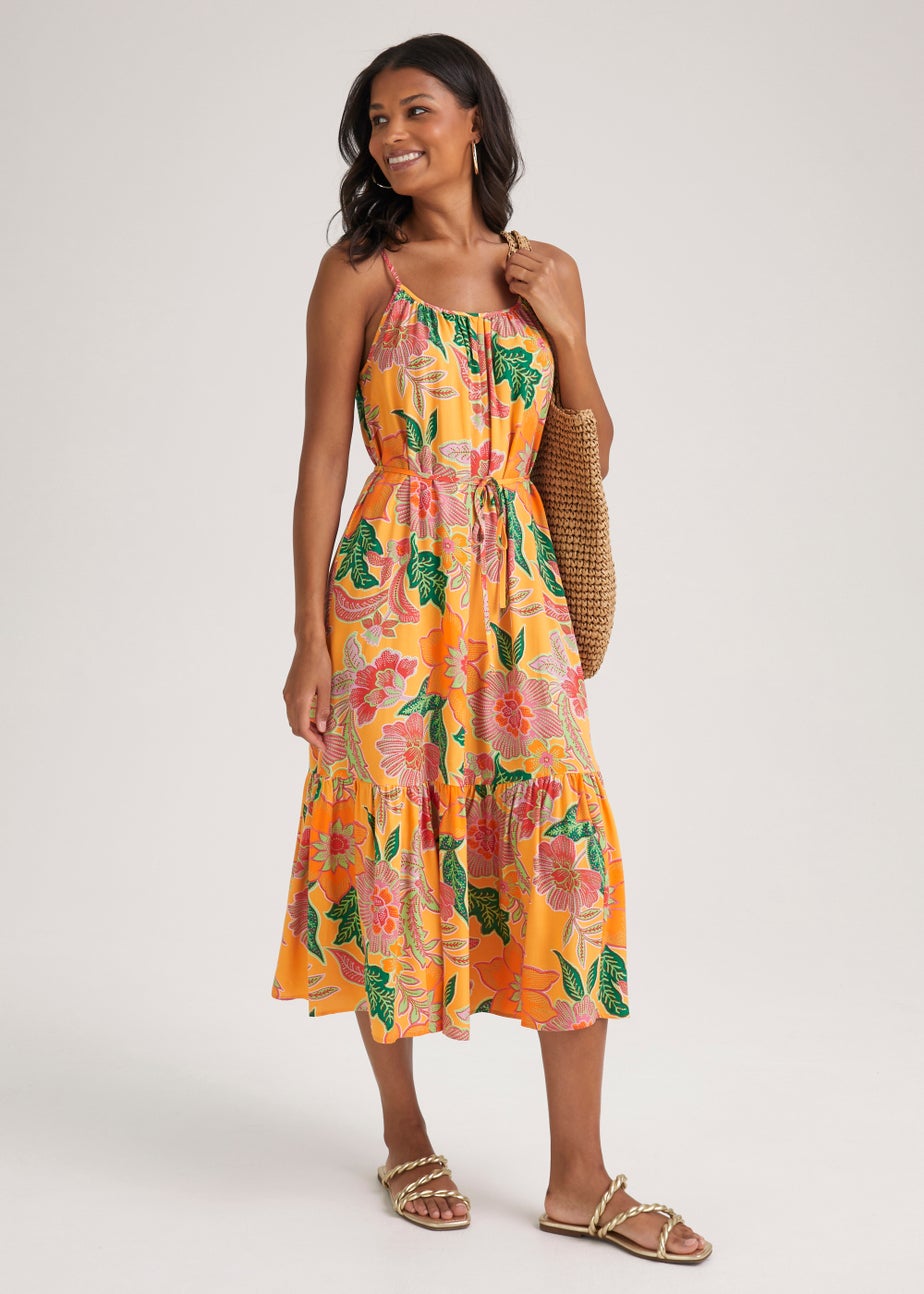 Orange Floral Midi Dress Matalan