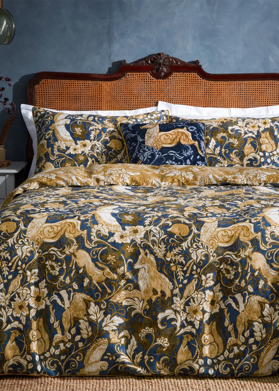 Paoletti Harewood British Animal 100% Cotton Duvet Cover Set Blue