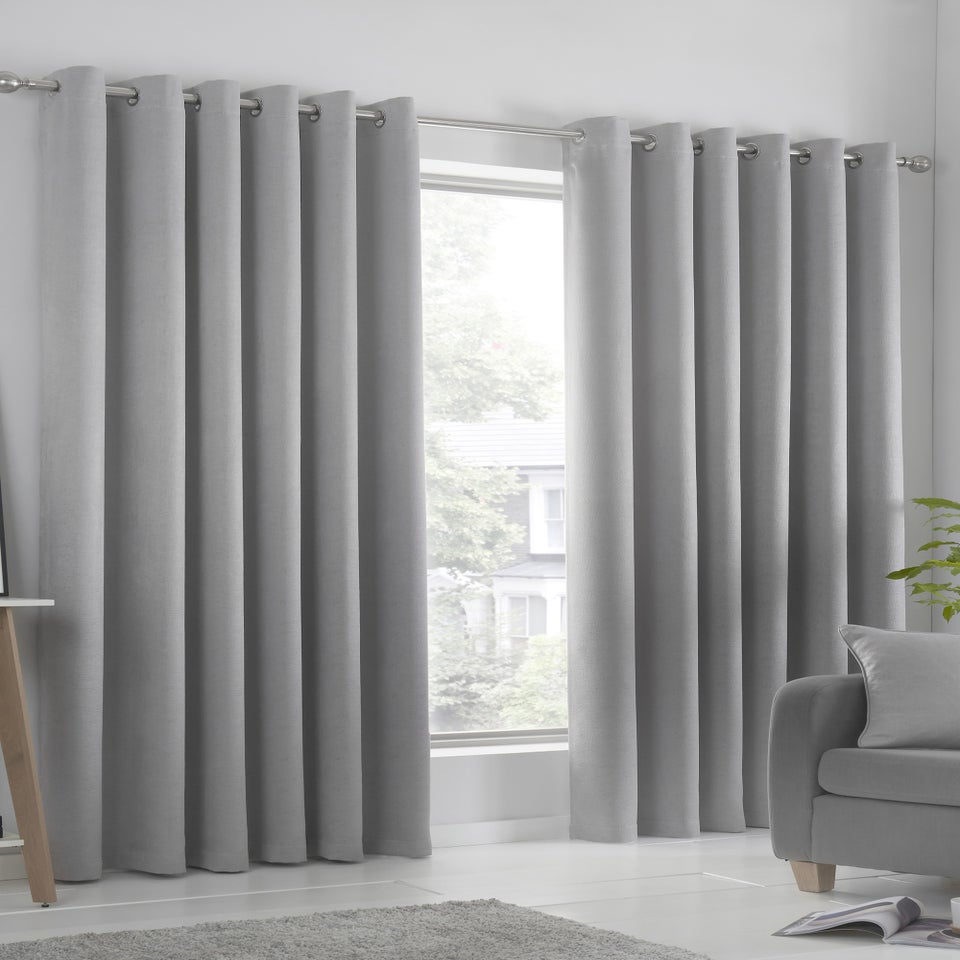 Fusion Strata Dimout Silver Eyelet Curtains