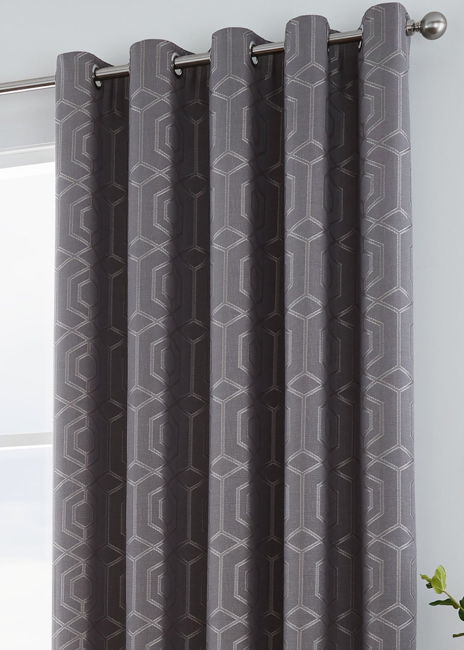 Curtina Camberwell Jacquard Grey Eyelet Curtains