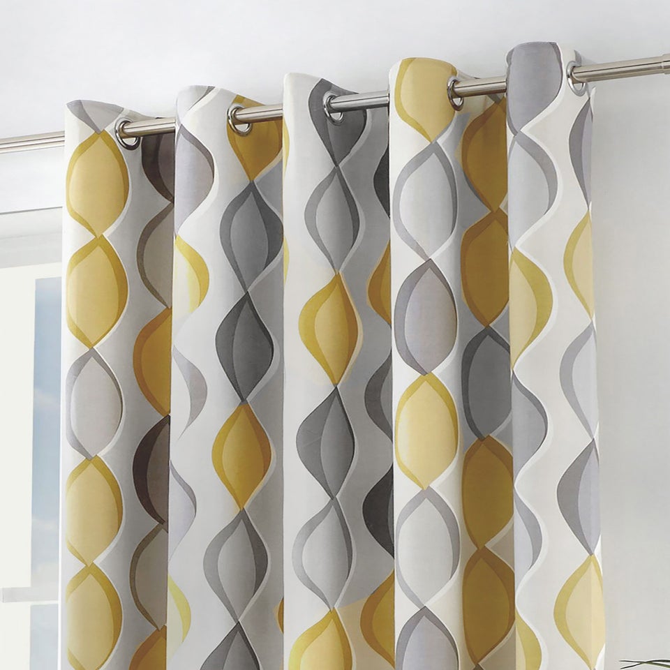 Fusion Lennox Grey and Yellow Eyelet Curtains