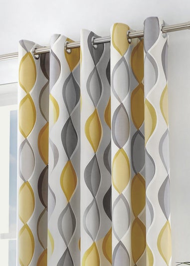 Fusion Lennox Grey and Yellow Eyelet Curtains