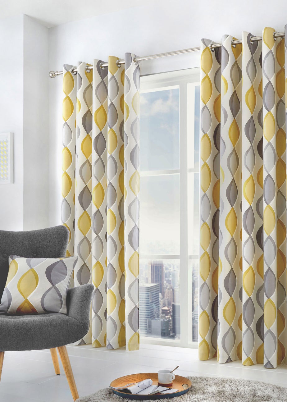 Fusion Lennox Grey and Yellow Eyelet Curtains