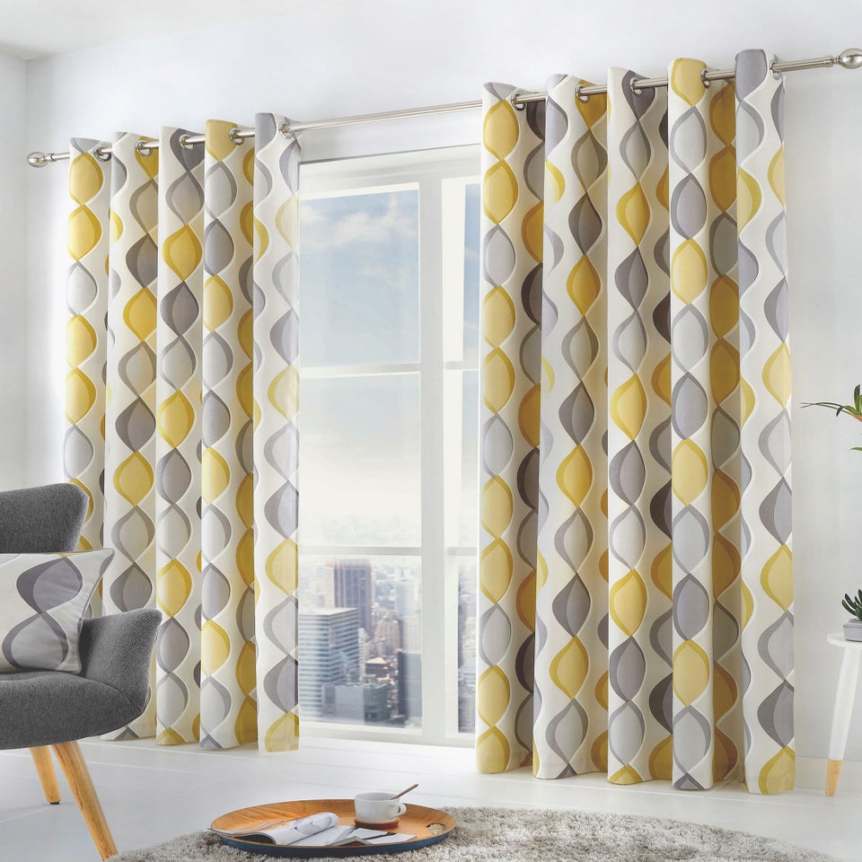 Fusion Lennox Grey and Yellow Eyelet Curtains