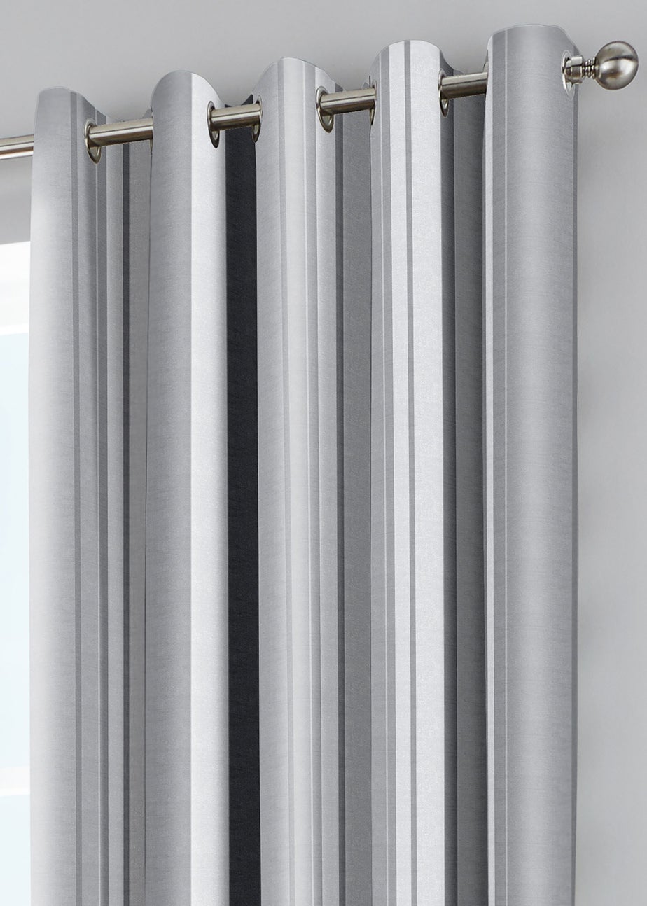 Fusion Whitworth Stripe Grey Eyelet Curtains