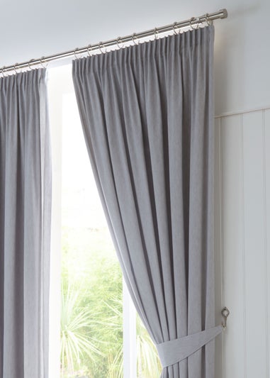 Fusion Dijon Blackout Silver Pencil Pleat Curtains