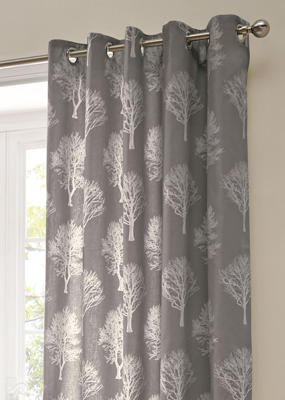 Fusion Woodland Trees Grey Eyelet Curtains
