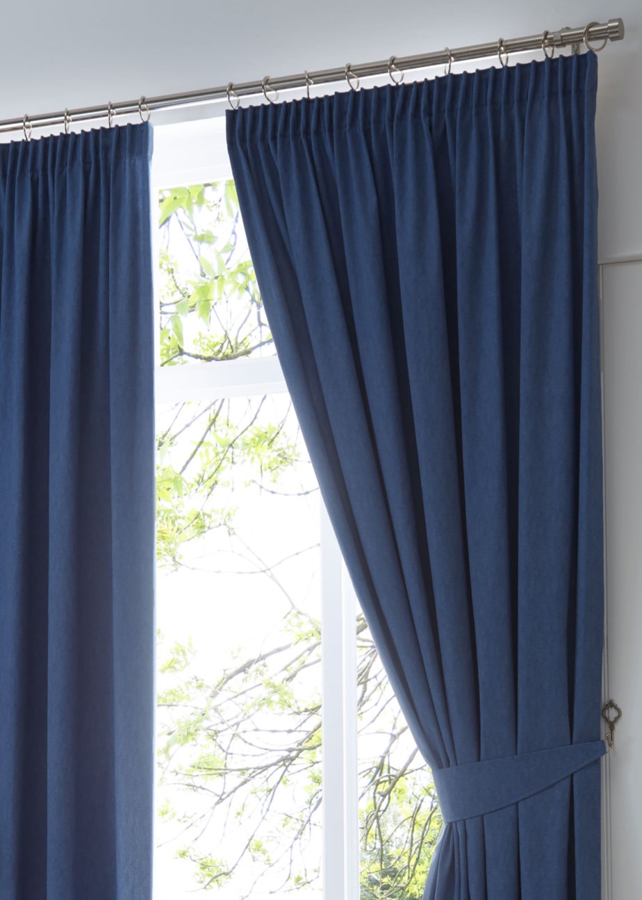Fusion Dijon Blackout Navy Pencil Pleat Curtains