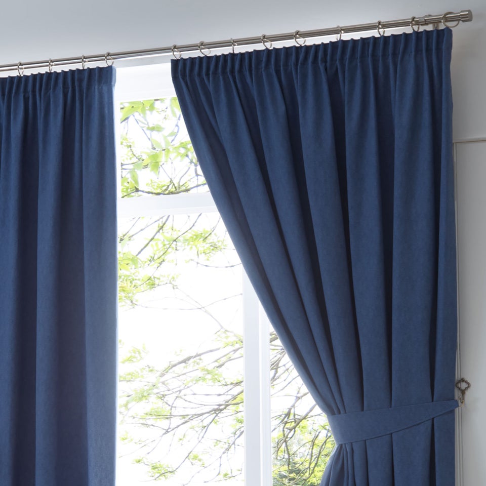 Fusion Dijon Blackout Navy Pencil Pleat Curtains