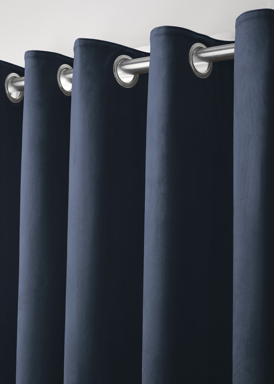 Laurence Llewelyn-Bowen Montrose Velvet Blackout Navy Eyelet Curtains
