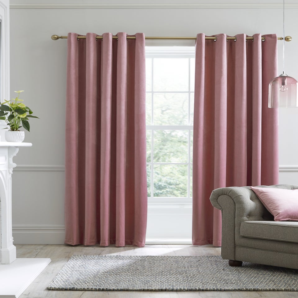 Laurence Llewelyn-Bowen Montrose Velvet Blackout Pink Eyelet Curtains