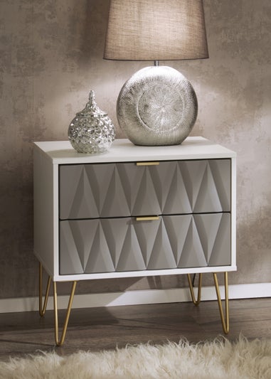 Swift Prism 2 Drawer Midi Bedside Cabinet (52.5cm x 39.5cm x 57cm)