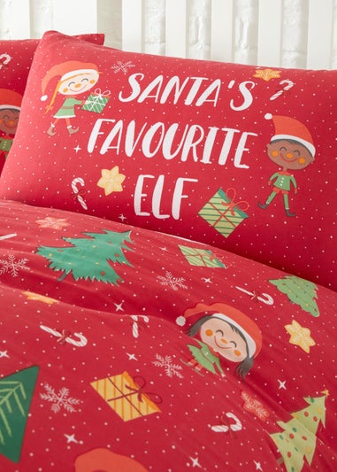 Fusion Christmas Elf & Santa Red Duvet Cover