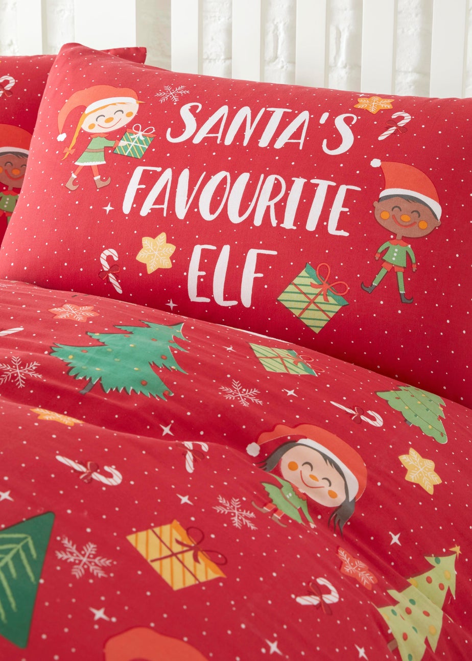 Fusion Christmas Elf & Santa Red Duvet Cover