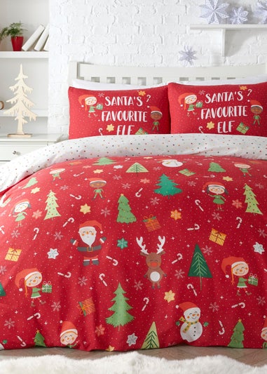 Fusion Christmas Elf & Santa Red Duvet Cover