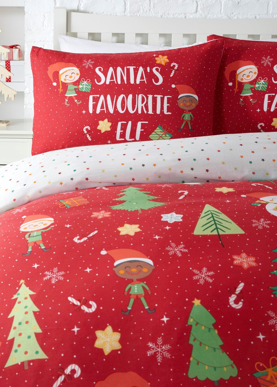 Fusion Christmas Elf & Santa Red Duvet Cover