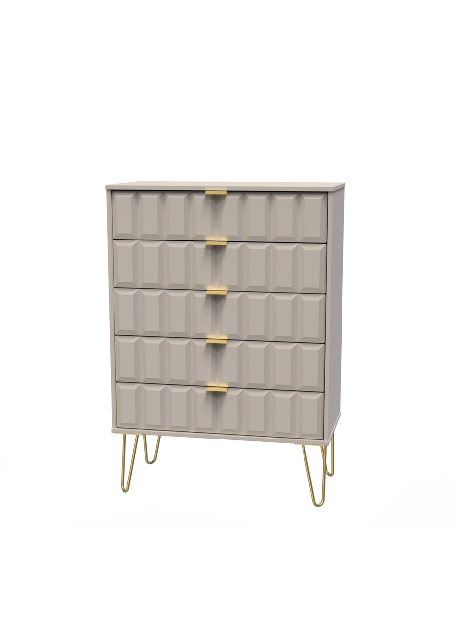 Ready Assembled Cube 5 Drawer Chest of Drawers