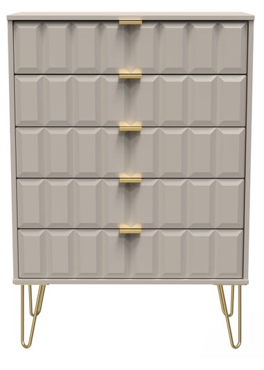 Ready Assembled Cube 5 Drawer Chest of Drawers