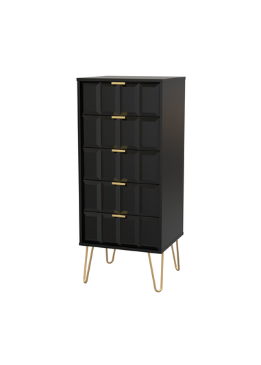 Swift Cube 5 Drawer Tall Bedside Cabinet (107.5cm x 41.5cm x 39.5cm)