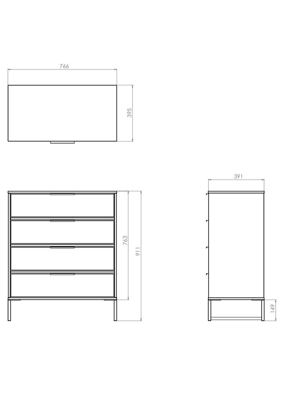 Swift Cordoba 4 Drawer Chest of Drawers (91cm x 39.5cm x 76cm)