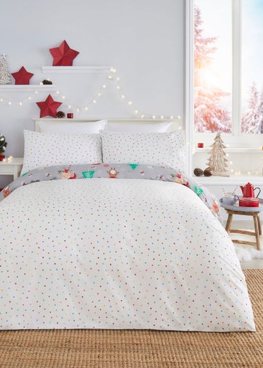 Fusion Christmas Elf & Santa Grey Duvet Cover