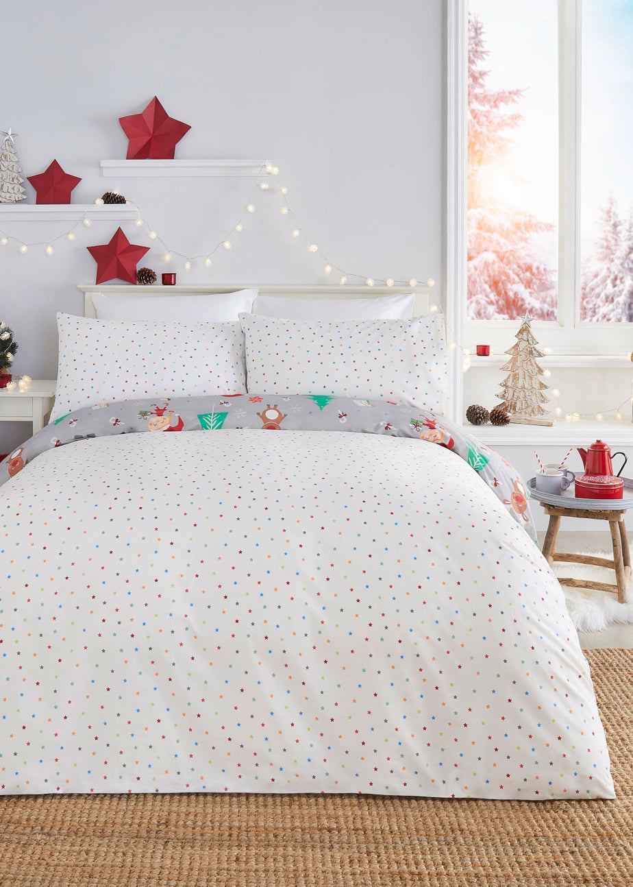 Fusion Christmas Elf & Santa Grey Duvet Cover