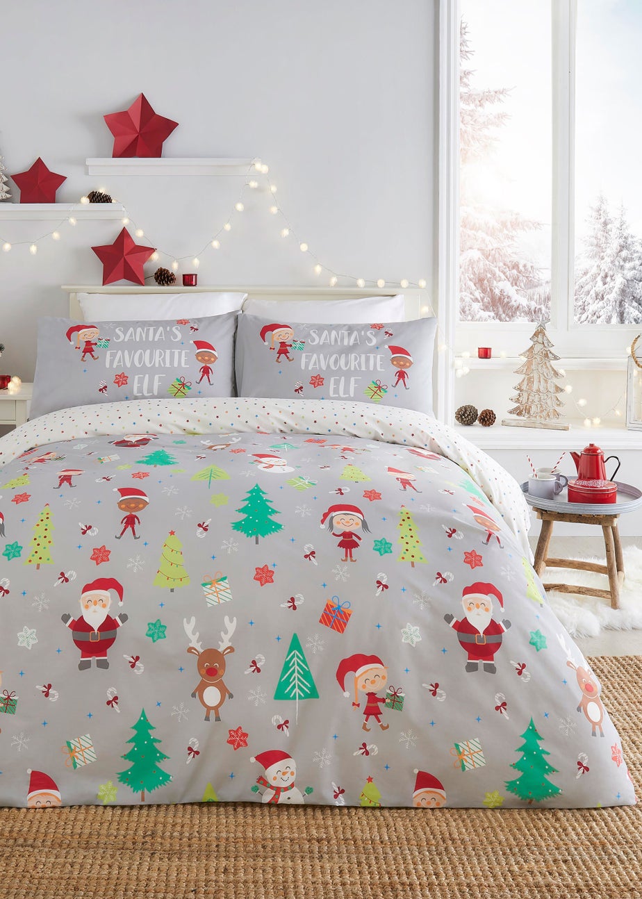 Fusion Christmas Elf & Santa Grey Duvet Cover