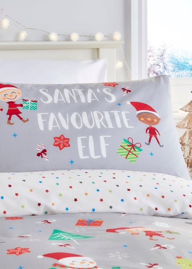 Fusion Christmas Elf & Santa Grey Duvet Cover